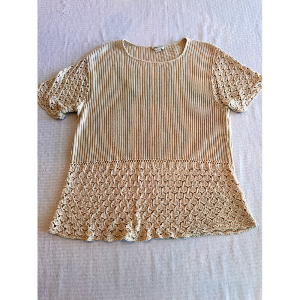 Fashion Bug Vintage Crochet Lace Knit Top Cream Plus Size 18/20 Short Sleeve USA